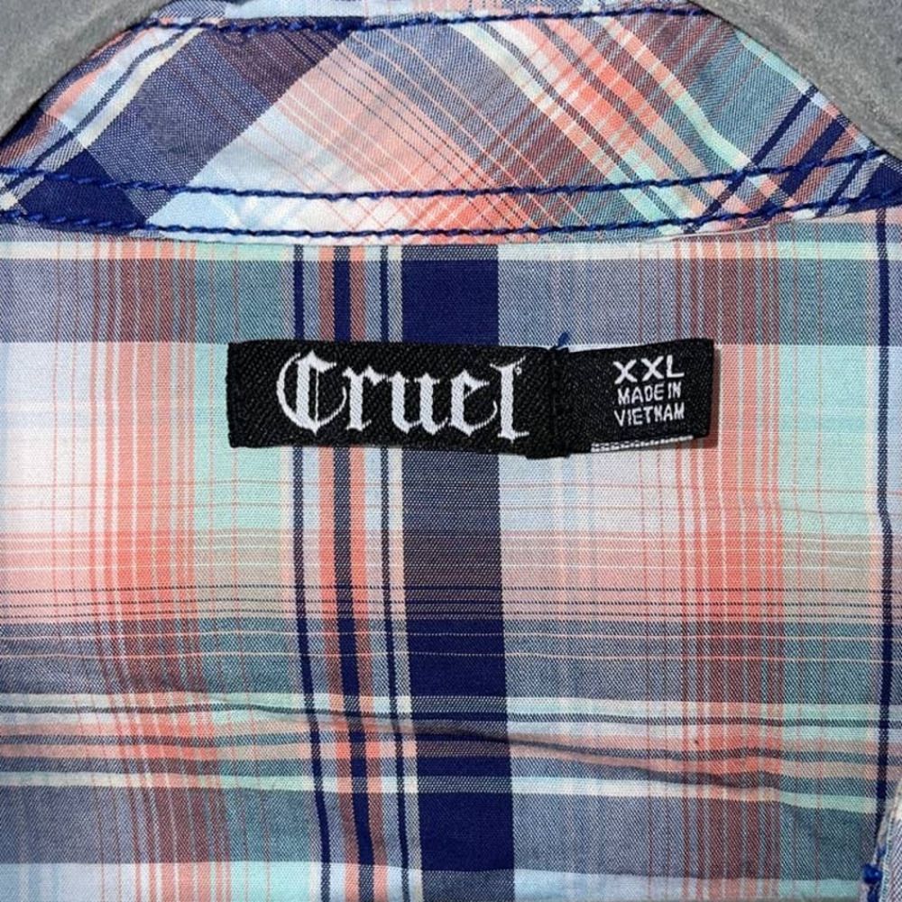 Cruel Western Wear Mens Blue Button Snap Plaid XXL Long Sleeve Button Front Top - Picture 2 of 6